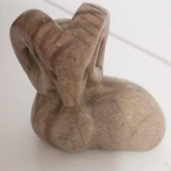 HAND CARVED STONE RAM SITTING POSITION - Picture 2 of 6